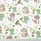 Coton Dinosaures Prairie Brun Vert Fond Blanc | Laize 1m60