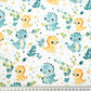 Coton Dinosaures Prairie Menthe Jaune Fond Blanc | Laize 1m60