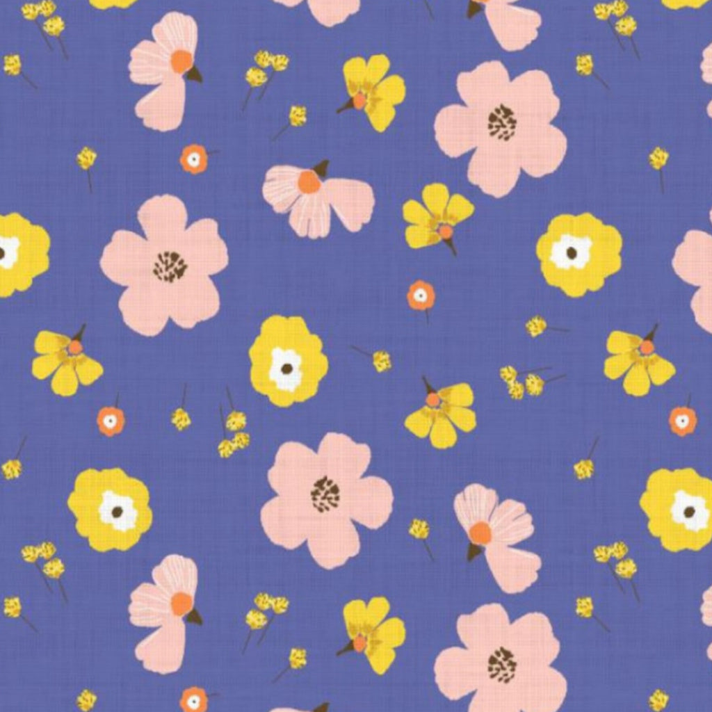 Tissu Coton Fleurs Jela Bleu | Laize 1m50