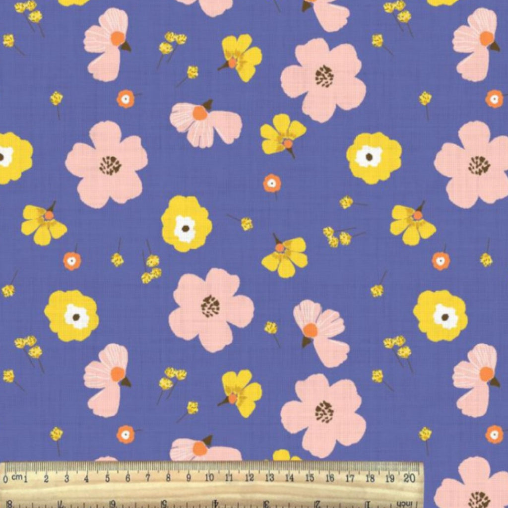 Tissu Coton Fleurs Jela Bleu | Laize 1m50