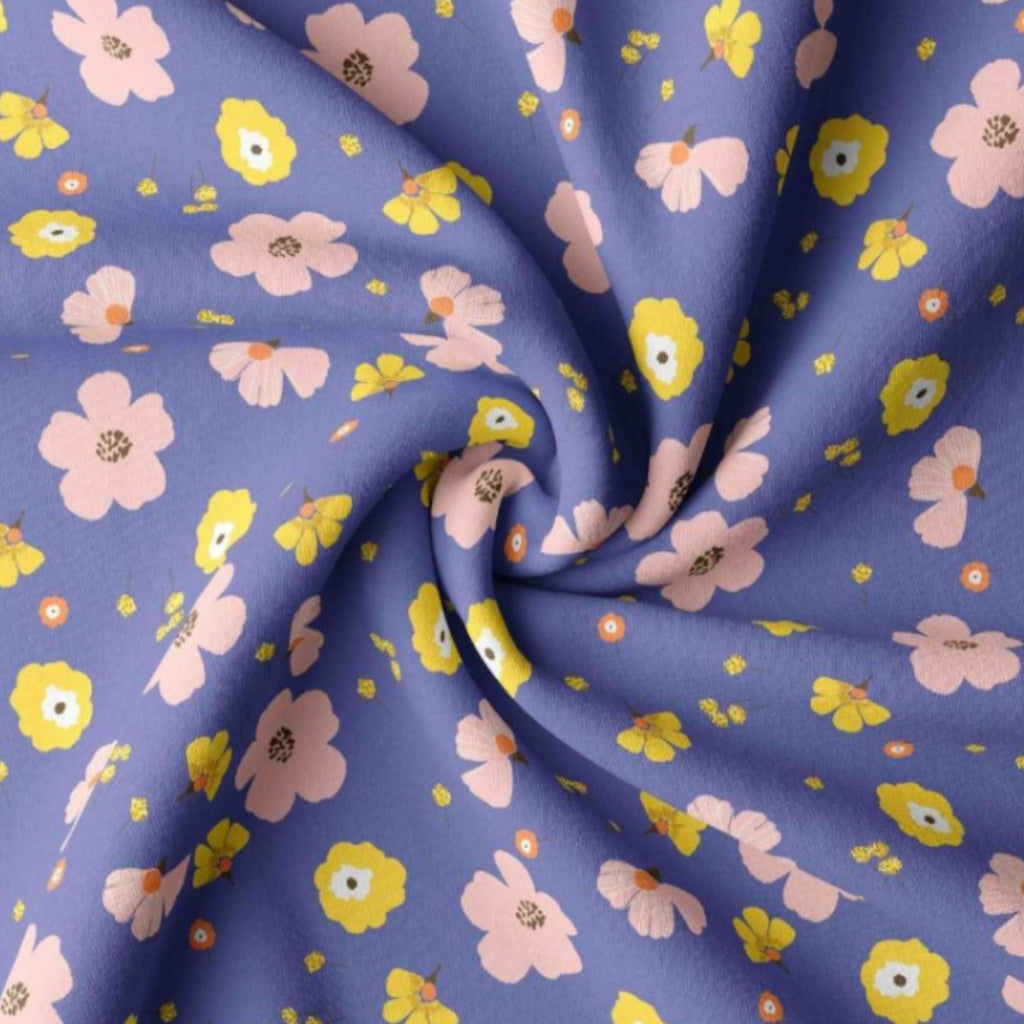 Tissu Coton Fleurs Jela Bleu | Laize 1m50