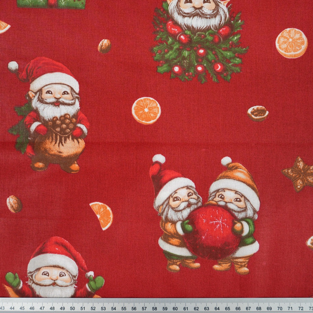 Coton Noël Gnomes Sur Fond Rouge | Laize 1m60