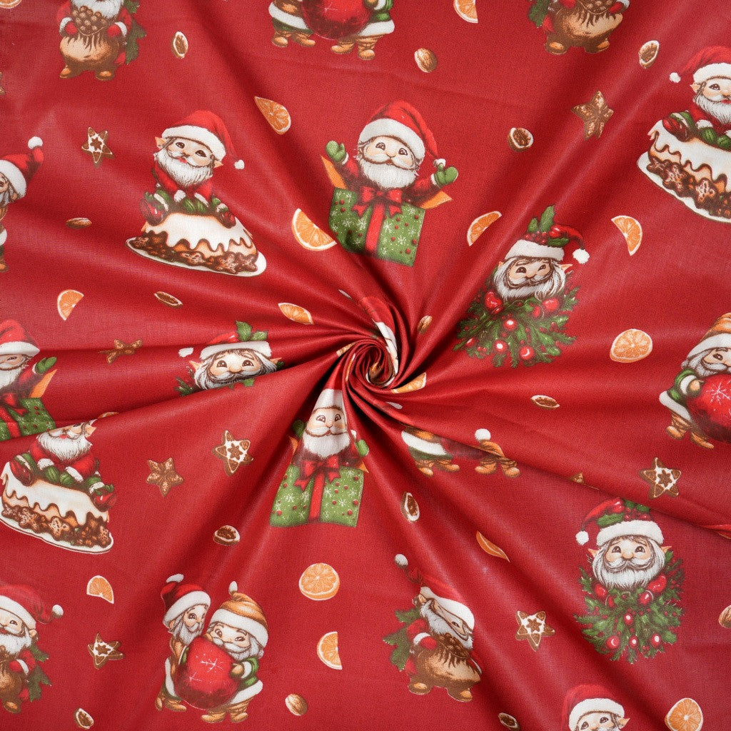 Coton Noël Gnomes Sur Fond Rouge | Laize 1m60