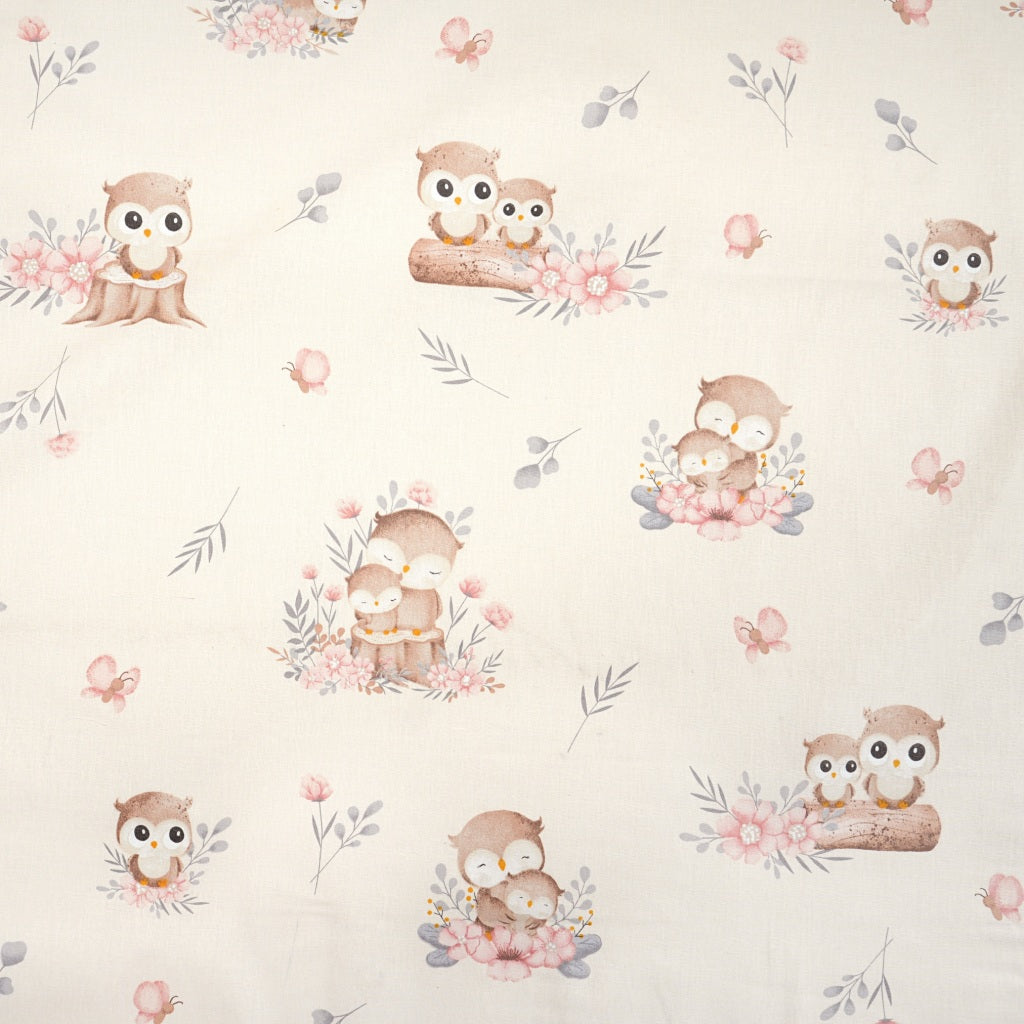 Coton Chouette et Fleurs Fond Pêche | Laize 1m60