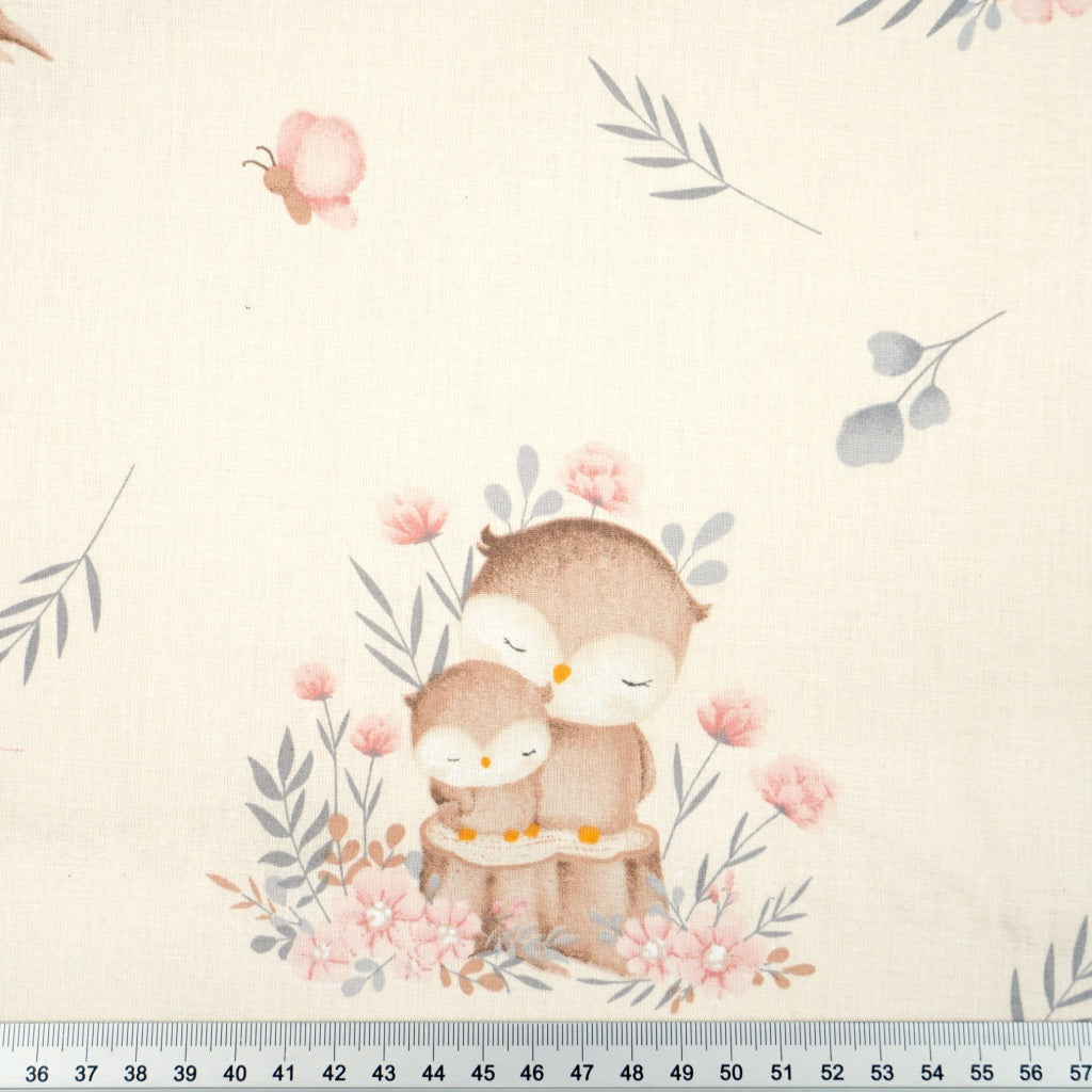 Coton Chouette et Fleurs Fond Pêche | Laize 1m60