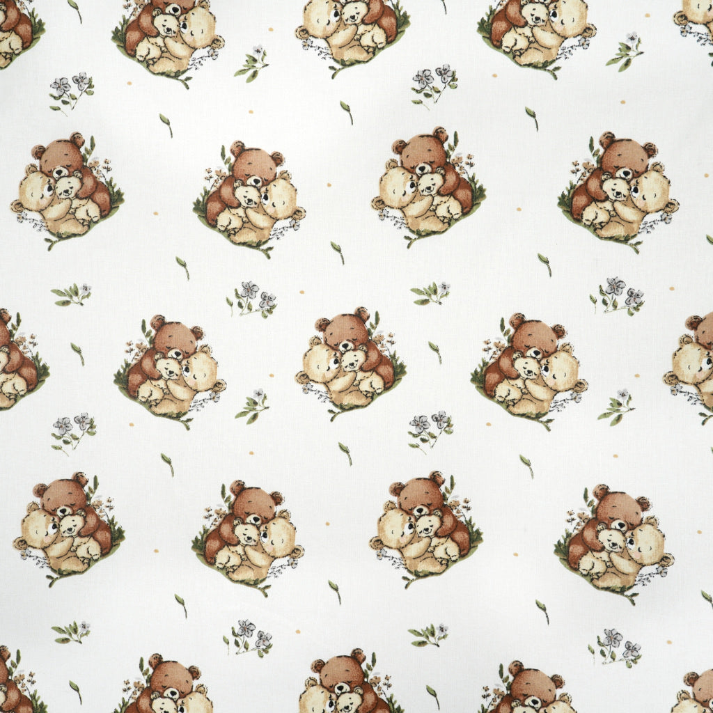 Tissu Coton Famille Ourson Fond Blanc | Laize 1m55