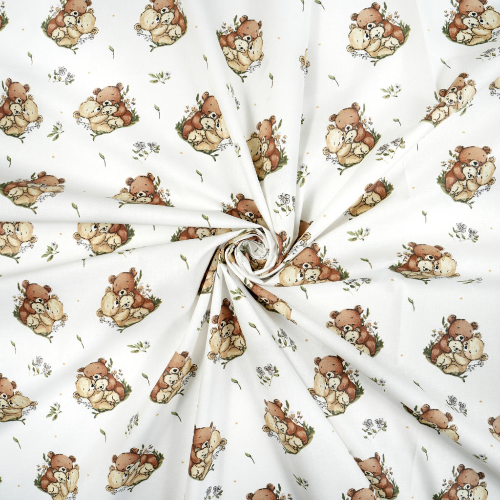Tissu Coton Famille Ourson Fond Blanc | Laize 1m55
