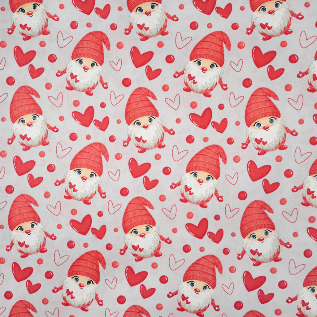 Coton Noël Gnomes et Cœurs Fond Gris | Laize 1m60