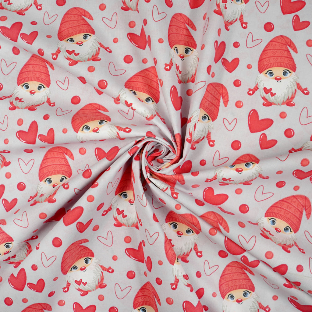 Coton Noël Gnomes et Cœurs Fond Gris | Laize 1m60