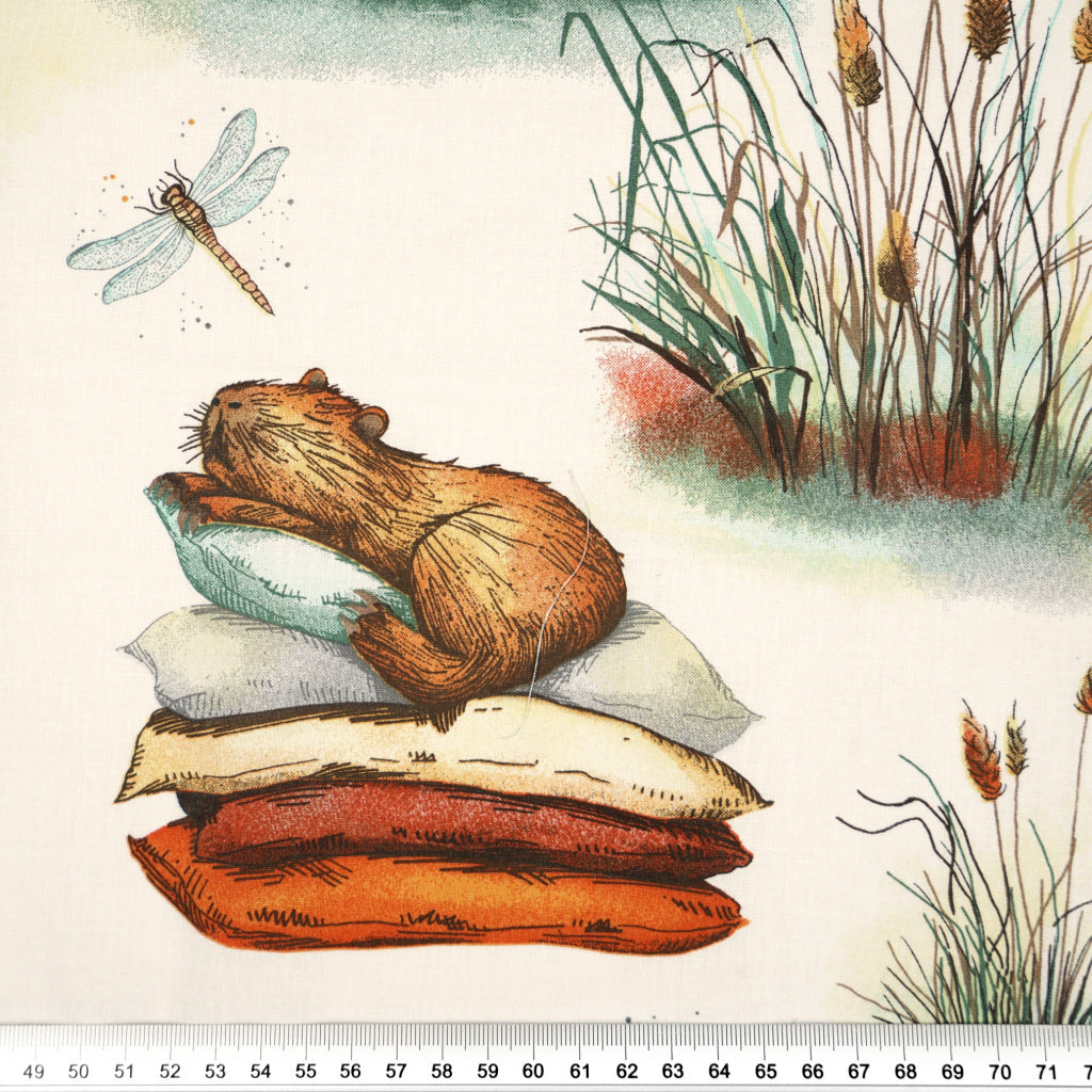 Tissu Coton Grands Capybara Fond Ecru | Laize 1m55