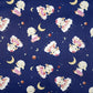 Tissu Coton Mouton Fille Fond Bleu Navy | Laize 1m55