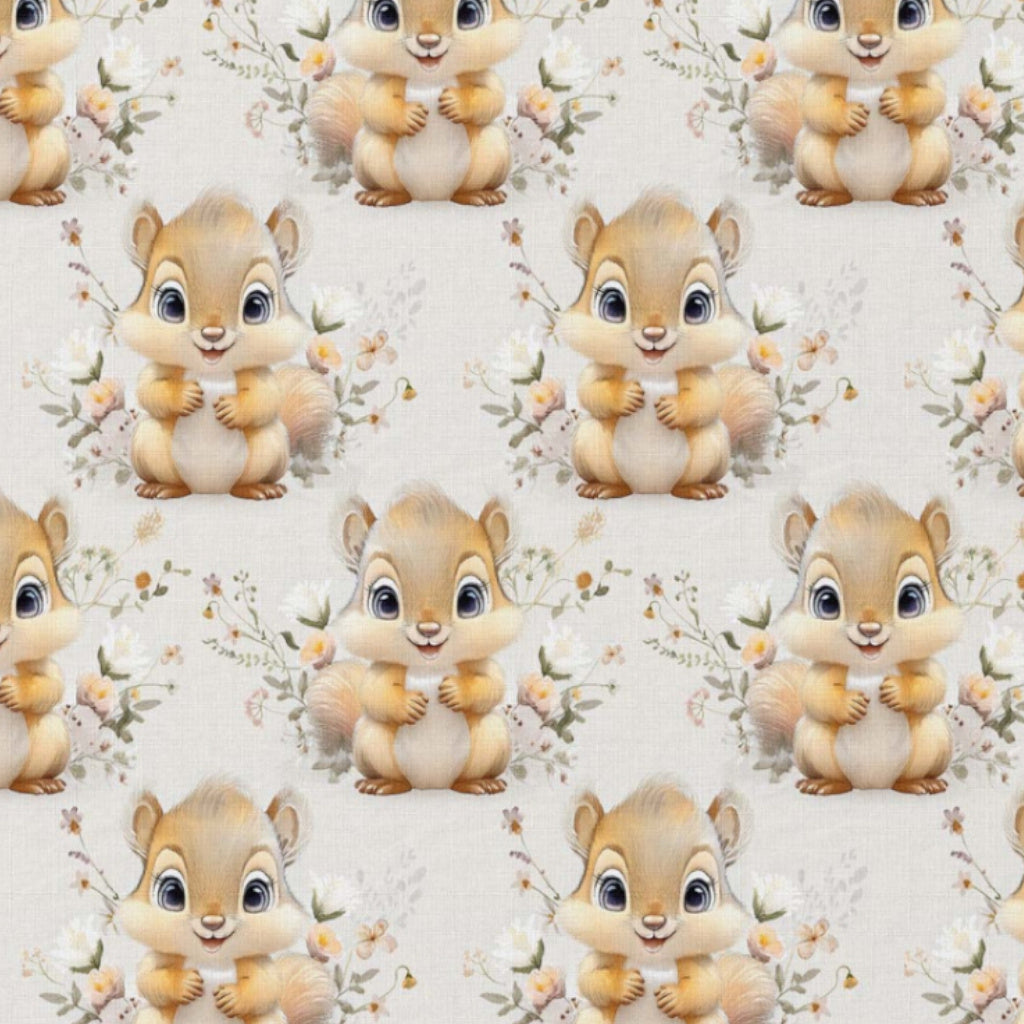 Tissu Coton Ecureuil Squirrel Numérique Fond Lin | Laize 1m50