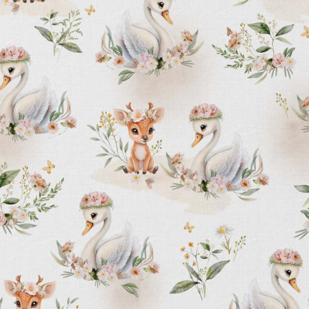 Tissu Coton Cigne Swany Numérique Fond Blanc | Laize 1m50