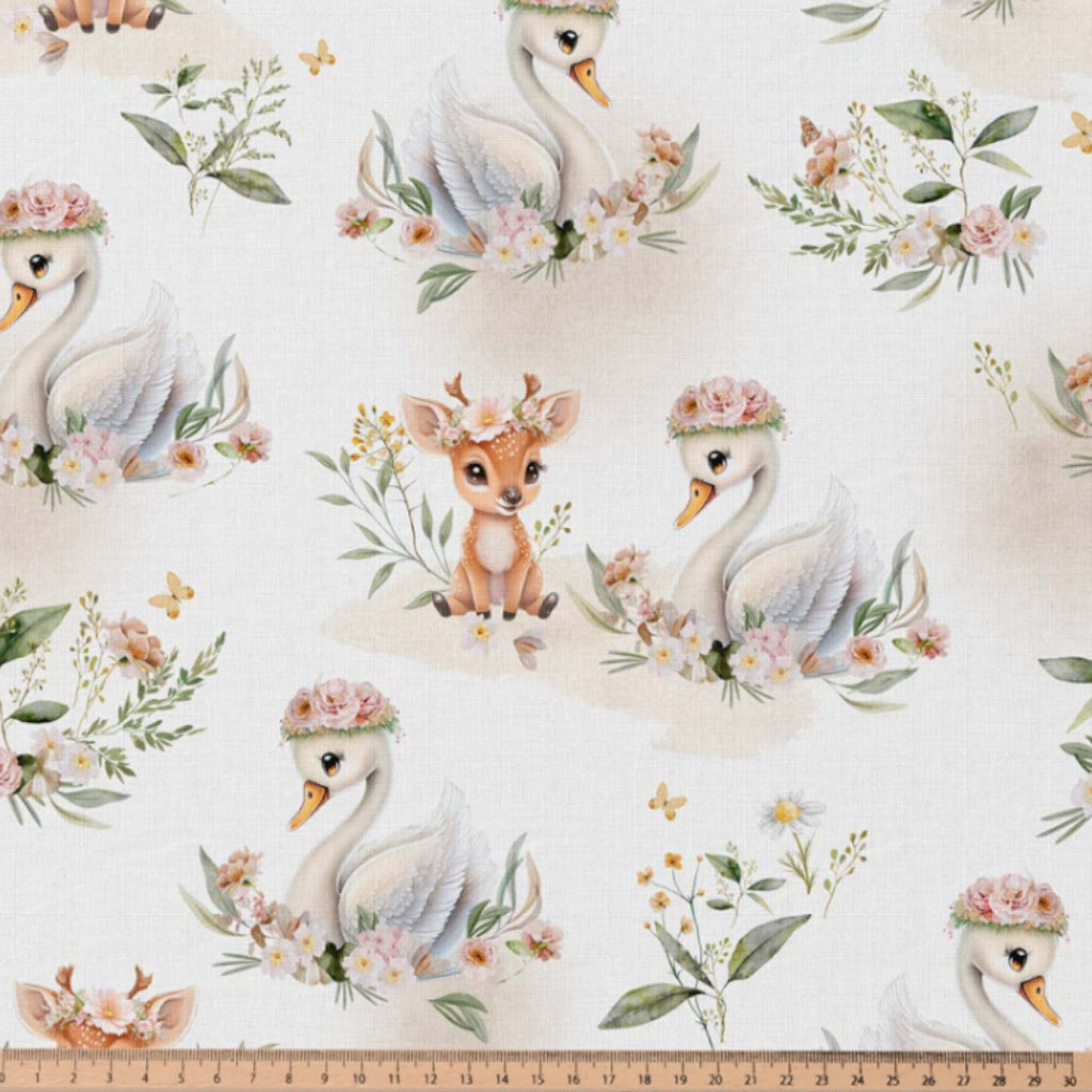 Tissu Coton Cigne Swany Numérique Fond Blanc | Laize 1m50