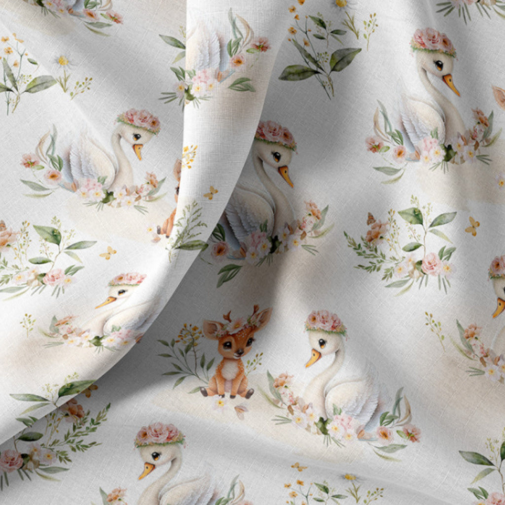 Tissu Coton Cigne Swany Numérique Fond Blanc | Laize 1m50