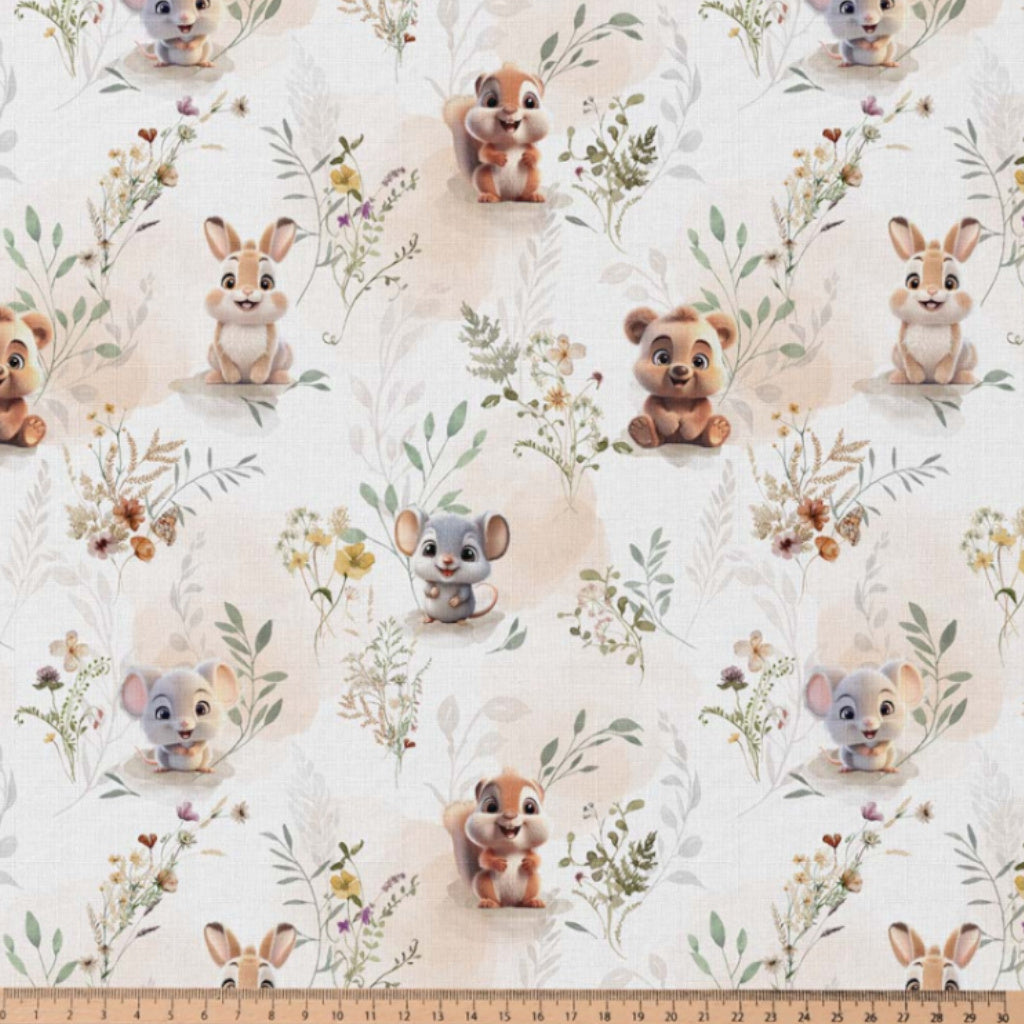 Tissu Coton Animaux Zamour Numérique Fond Blanc | Laize 1m50