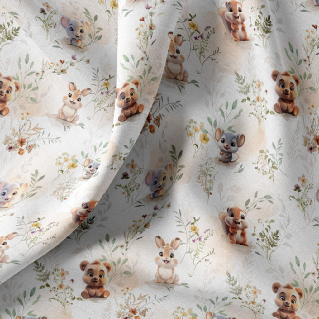 Tissu Coton Animaux Zamour Numérique Fond Blanc | Laize 1m50