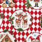 Coton Portraits De Noël Sur Losanges Blanc et Rouges | Laize 1m55