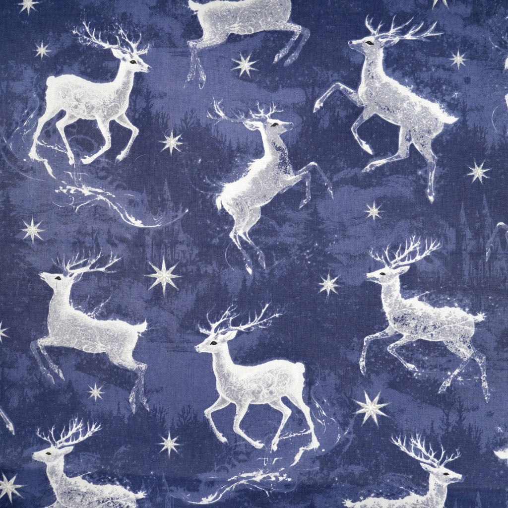 Coton Noël Rennes Magiques Fond Bleu Navy | Laize 1m60