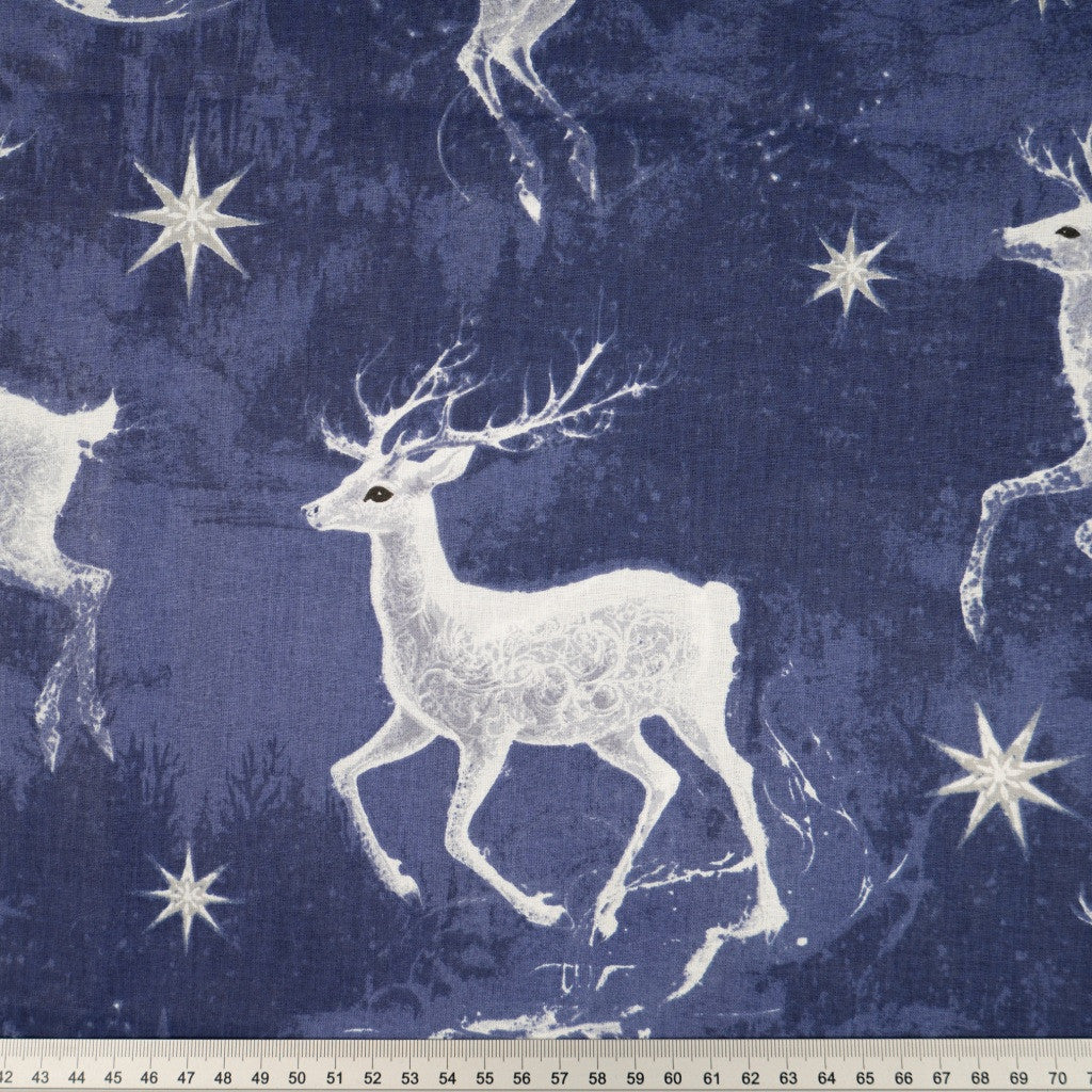 Coton Noël Rennes Magiques Fond Bleu Navy | Laize 1m60