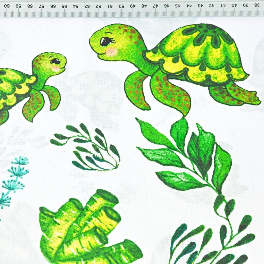Tissu Coton Tortue de Mer Fond Blanc | Laize 1m55