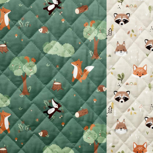 Tissu Coton Matelassé Réversible | Guy Doupadi Vert Lin | Carreaux