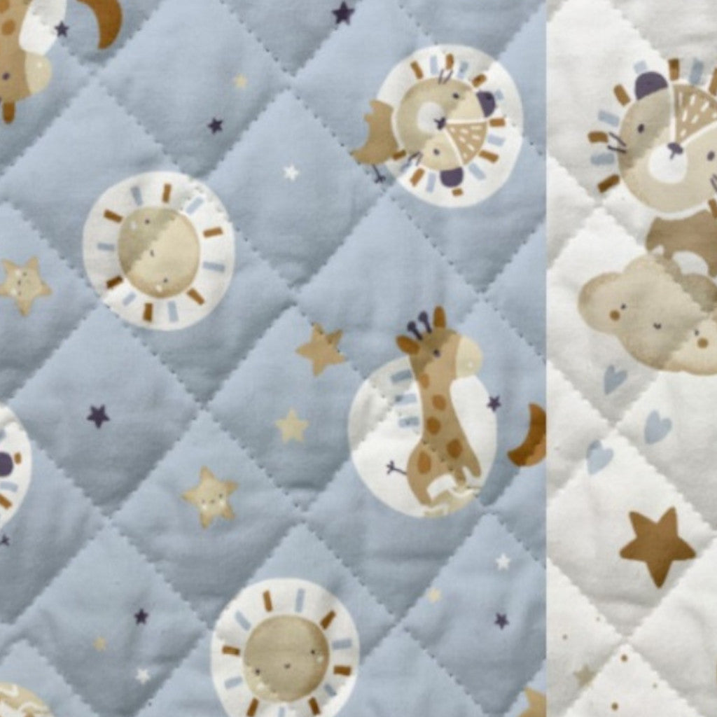 Tissu Coton Matelassé Réversible | Blini Bloubi Baltique | Carreaux