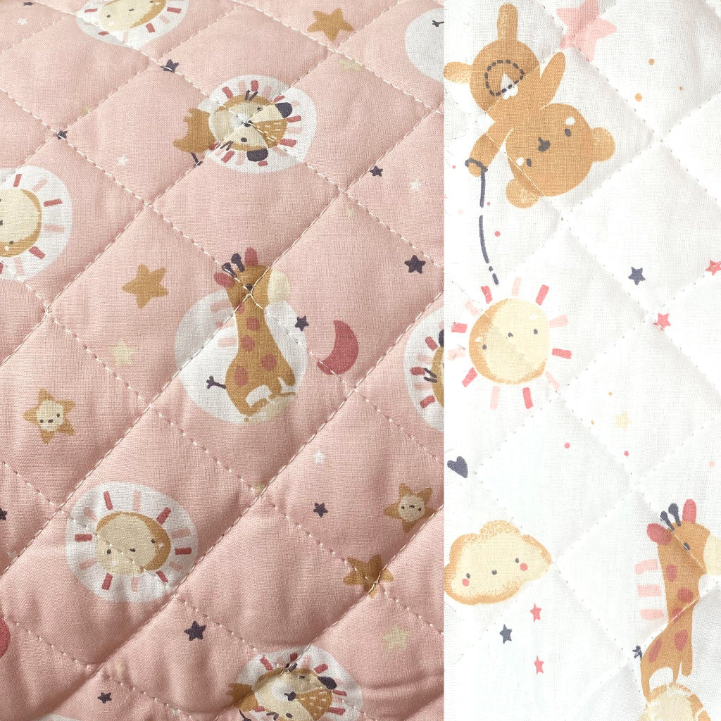 Tissu Coton Matelassé Réversible | Blini Bloubi Rose Poudre | Carreaux