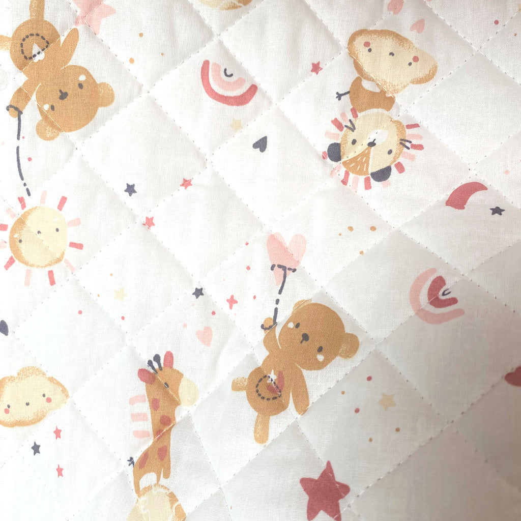 Tissu Coton Matelassé Réversible | Blini Bloubi Rose Poudre | Carreaux