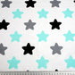Tissu Coton Etoiles Gris Turquoise Fond Blanc | Laize 1m50