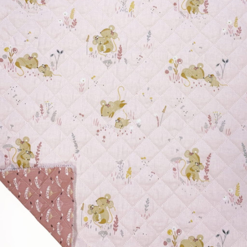 Tissu Coton Matelassé Réversible | Minissou Petale Rose | Carreaux