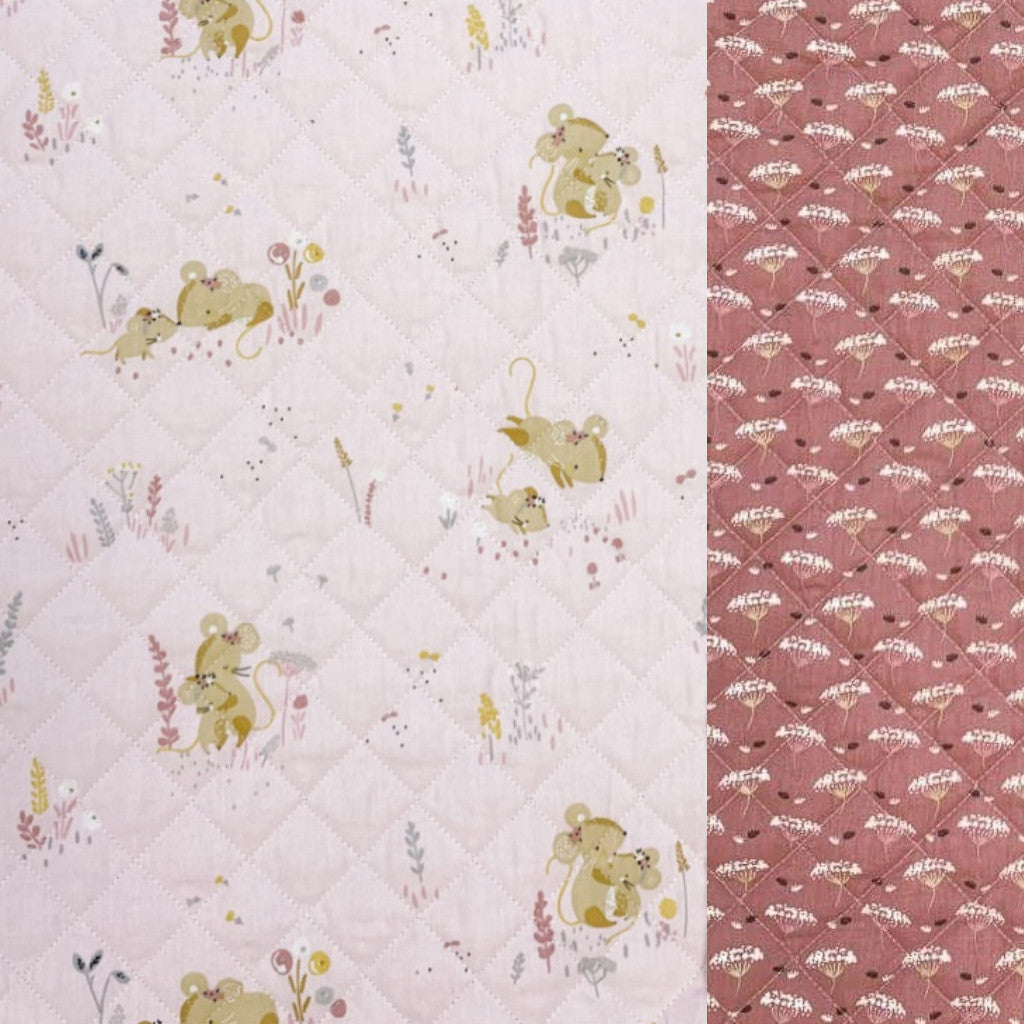 Tissu Coton Matelassé Réversible | Minissou Petale Rose | Carreaux