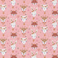 Tissu Coton Lapin Renard Anibel Fond Rose | Laize 1m50
