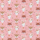 Tissu Coton Lapin Renard Anibel Fond Rose | Laize 1m50