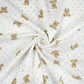 Double Gaze De Coton Imprimé | Ourson Beige Fond Blanc | Laize 135cm