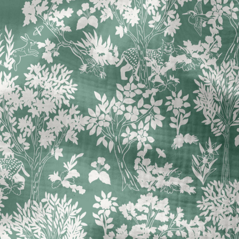 Double Gaze De Coton Imprimé | Caracal Fleurs Vert | Laize 135cm