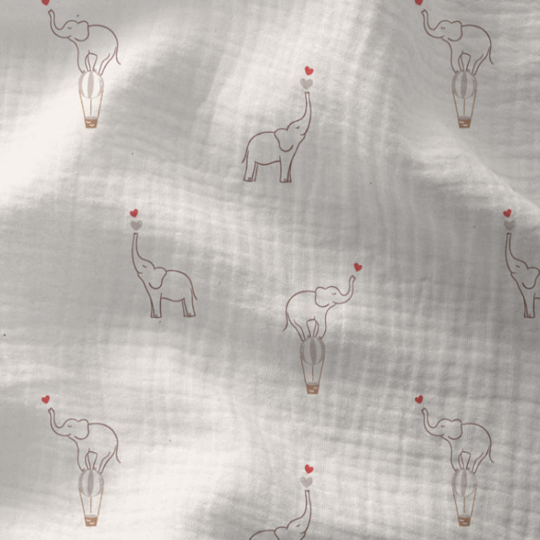 Double Gaze De Coton Imprimé | Eléphant Lumpy Ecru | Laize 135cm