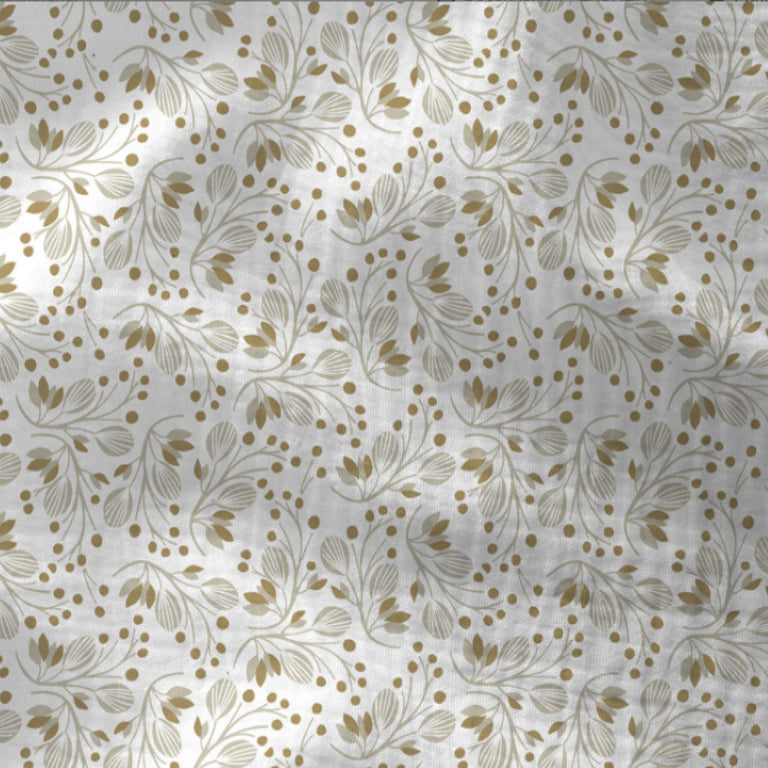 Double Gaze De Coton Imprimé | Fleurs Ligma Blanc Galet | Laize 130cm