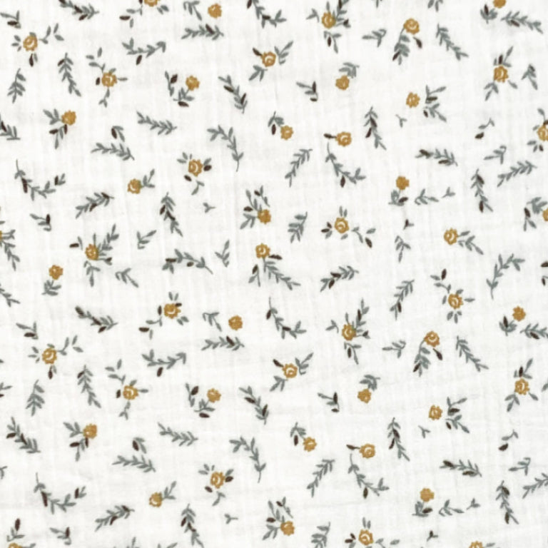 Double Gaze De Coton Imprimé | Fleurs Janet Blanc | Laize 130cm