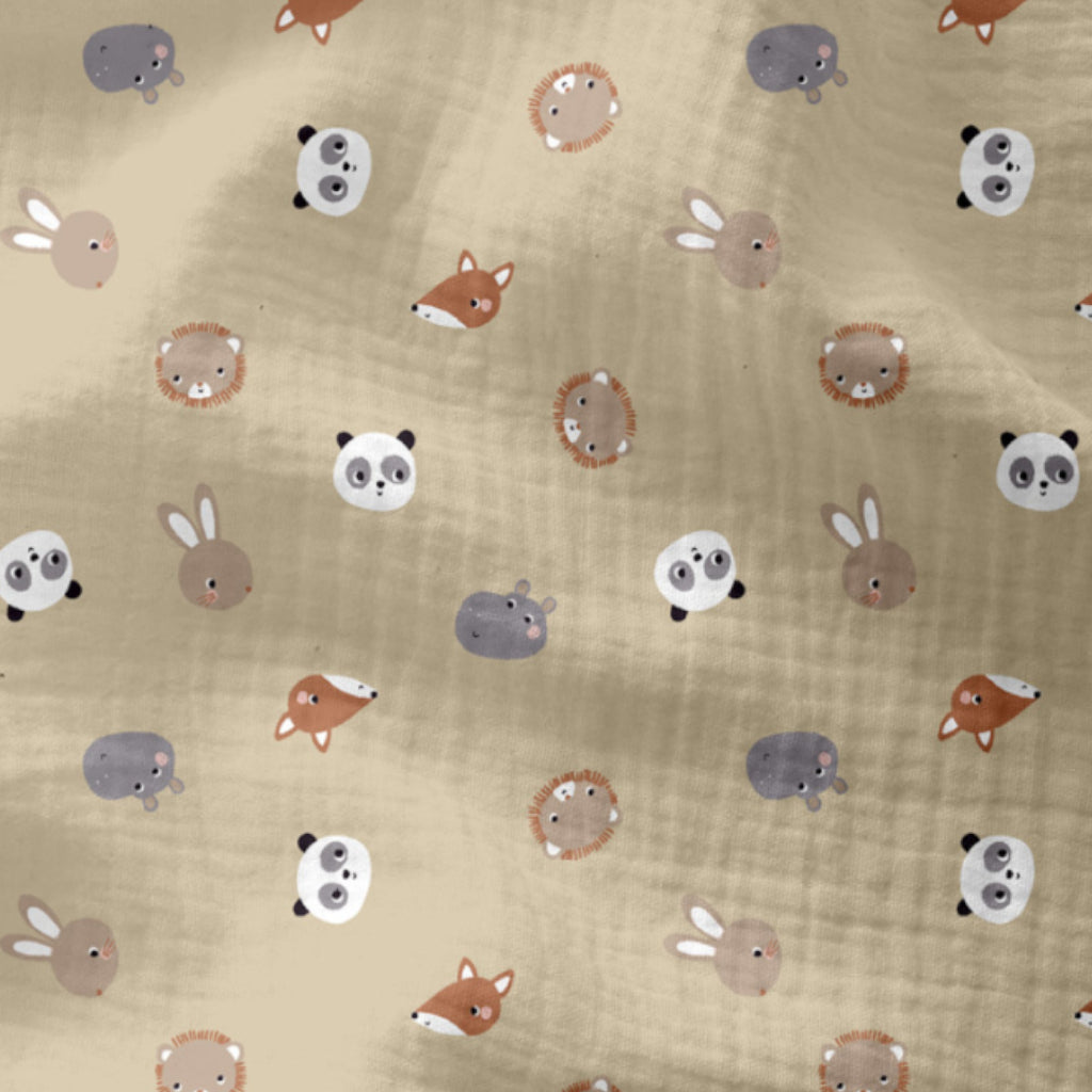 Double Gaze De Coton Imprimé | Animaux Trombine Lin | Laize 130cm