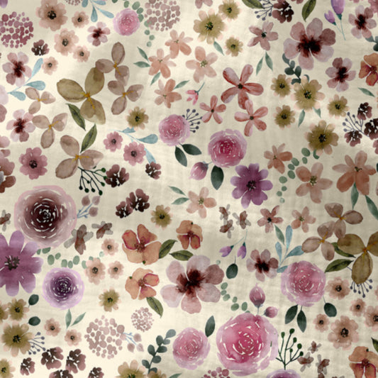 Double Gaze De Coton Imprimé | Fleurs Hortense Ecru Violet