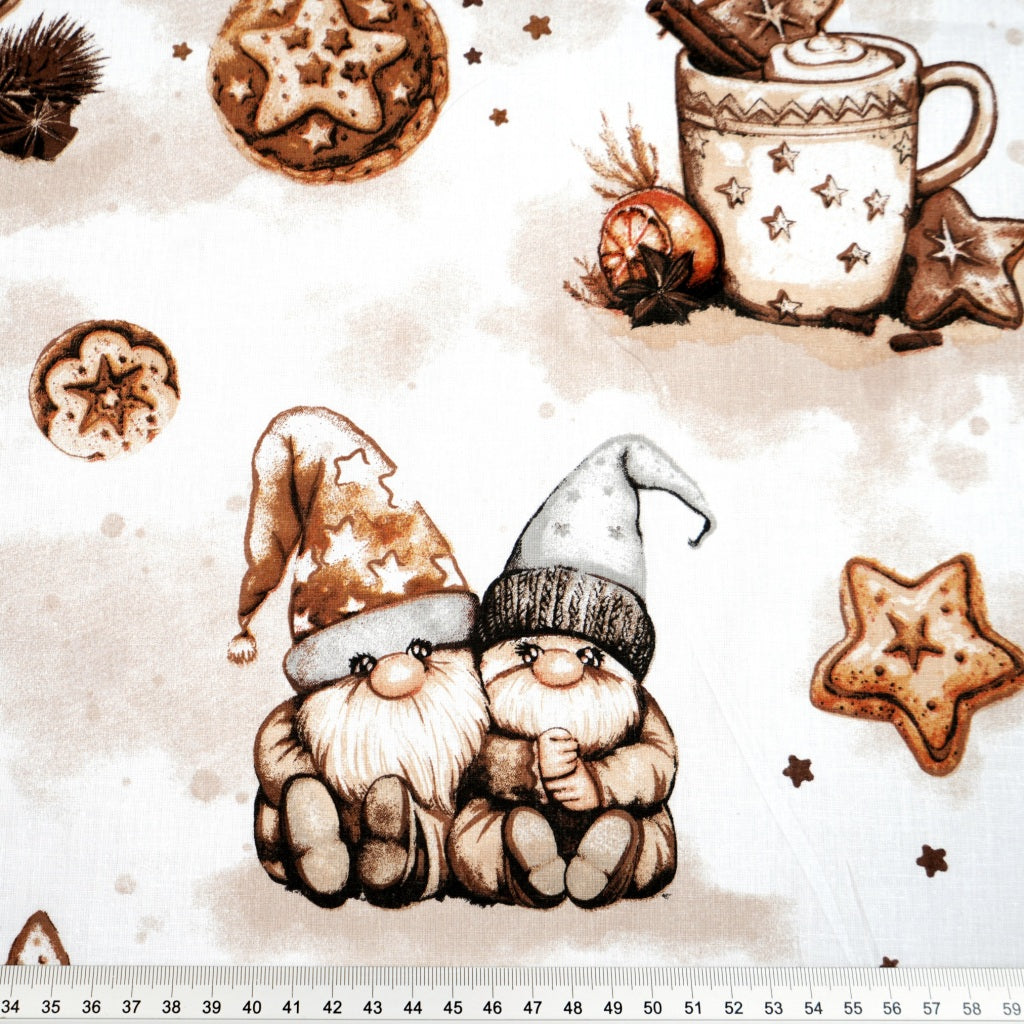 Coton Noël Nains Marron Pain D'Epices Fond Blanc | 1m x 1m60