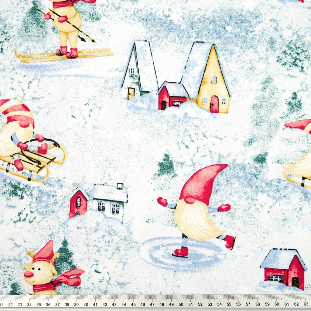 Coton Noël Sport de Glisse Fond Bleu Clair | 1m x 1m60