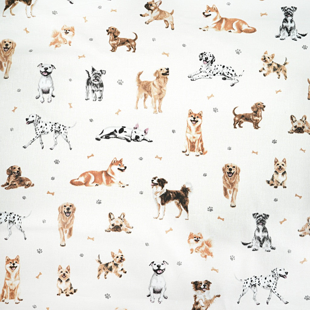 Tissu Coton Compagnons Chiens sur Fond Ecru | Laize 1m55