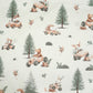 Tissu Coton Course Dans la Forêt Fond Ecru | Laize 1m55