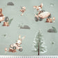 Tissu Coton Course Dans la Forêt Fond Vert Sauge | Laize 1m55