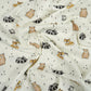 Double Gaze De Coton Imprimé | Raton Renard Ourson Fond Ecru | Laize 135cm