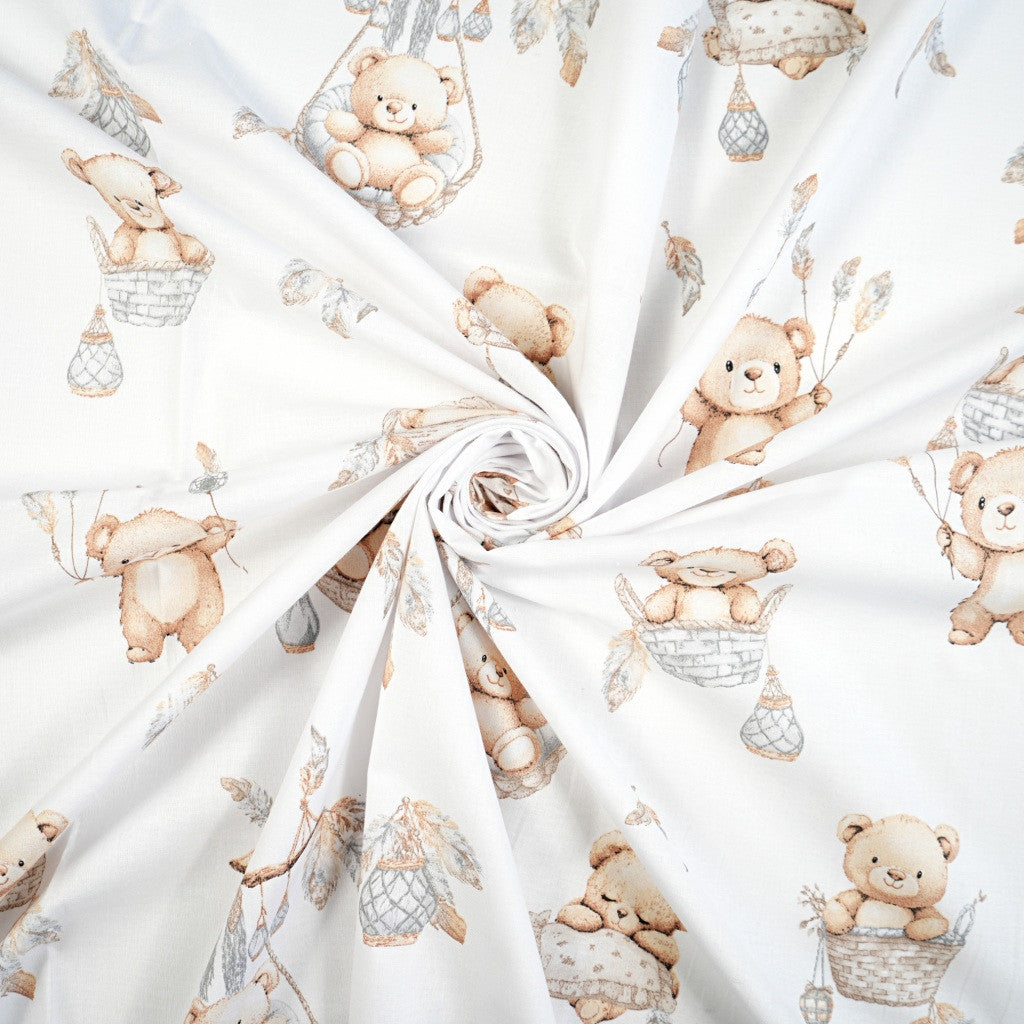 Tissu Coton Teddy Paniers Fond Blanc | Laize 1m55