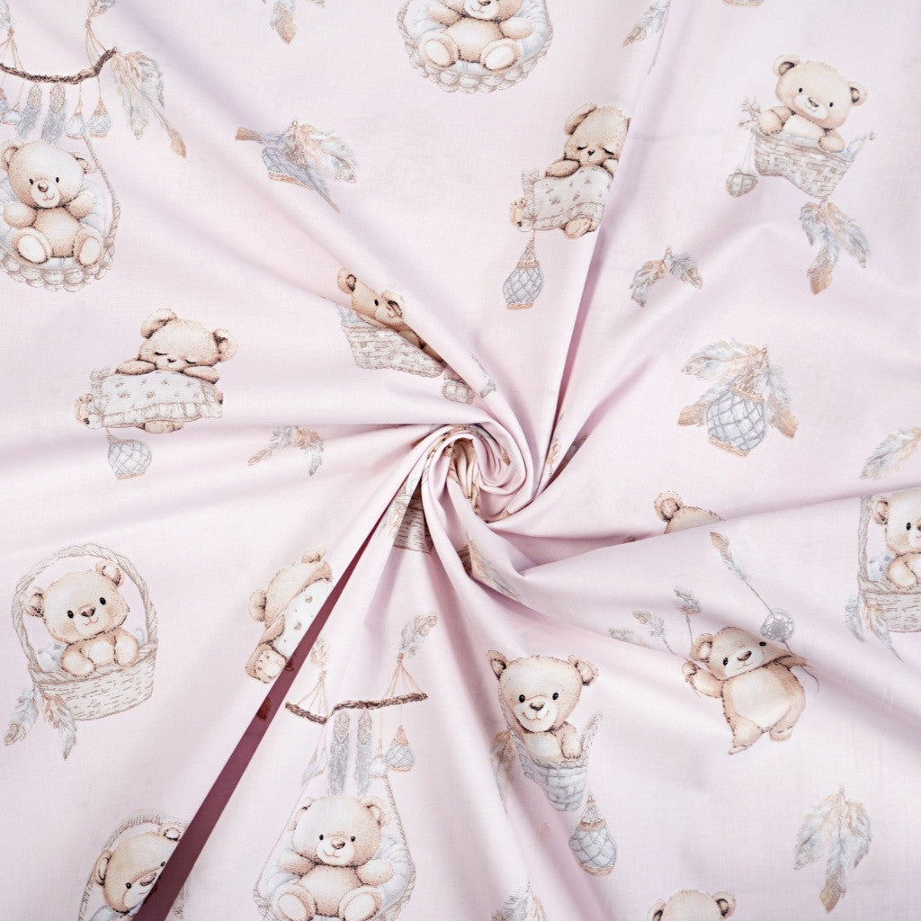 Tissu Coton Teddy Paniers Fond Rose | Laize 1m55
