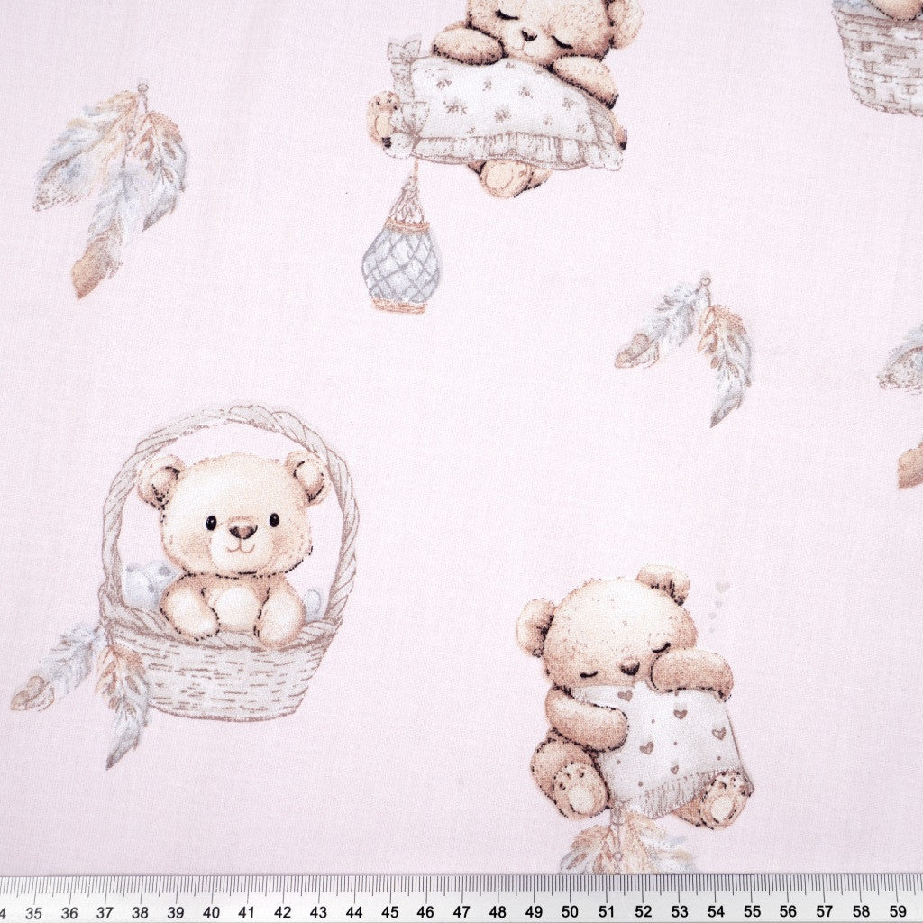 Tissu Coton Teddy Paniers Fond Rose | Laize 1m55